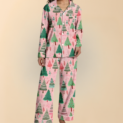 Damen Winter Pyjama Set Weihnachten Langarm Schlafanzug