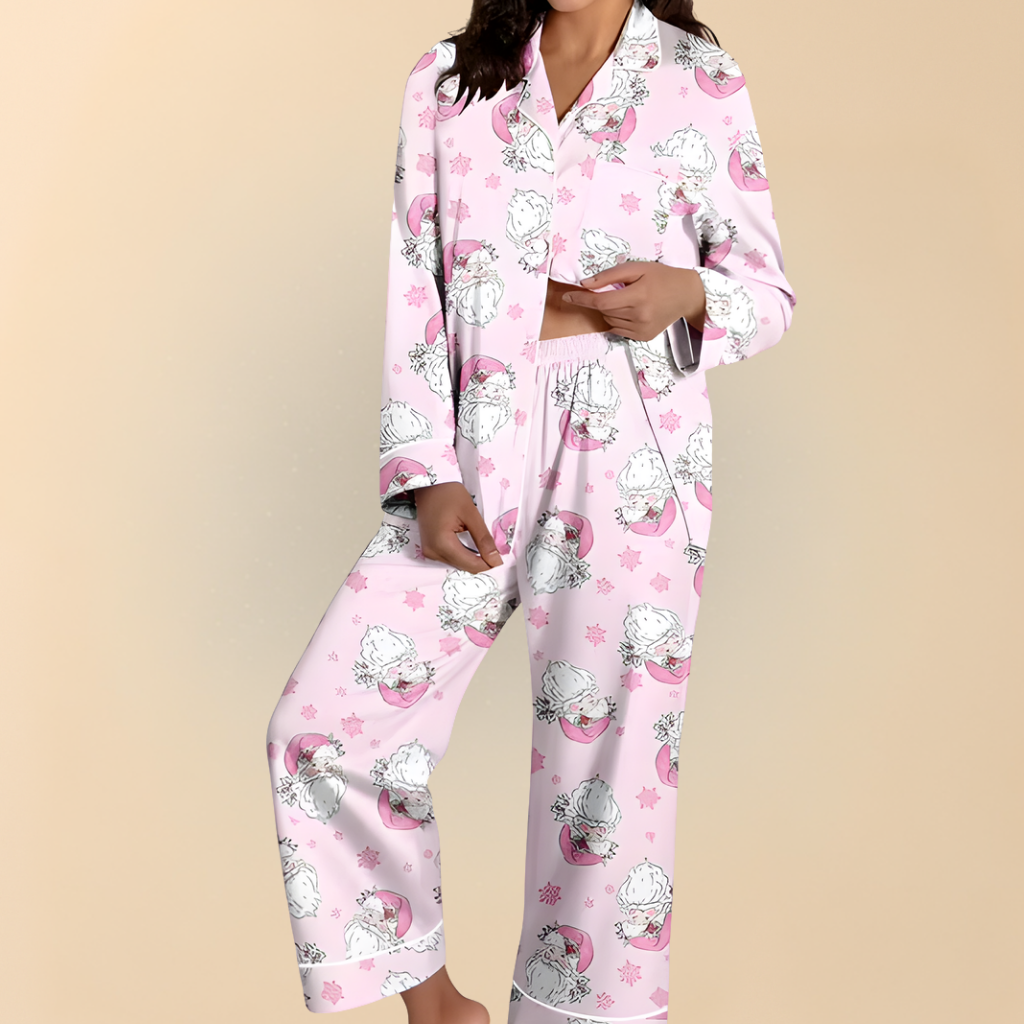 Damen Winter Pyjama Set Weihnachten Langarm Schlafanzug