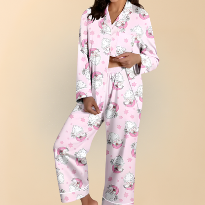 Damen Winter Pyjama Set Weihnachten Langarm Schlafanzug