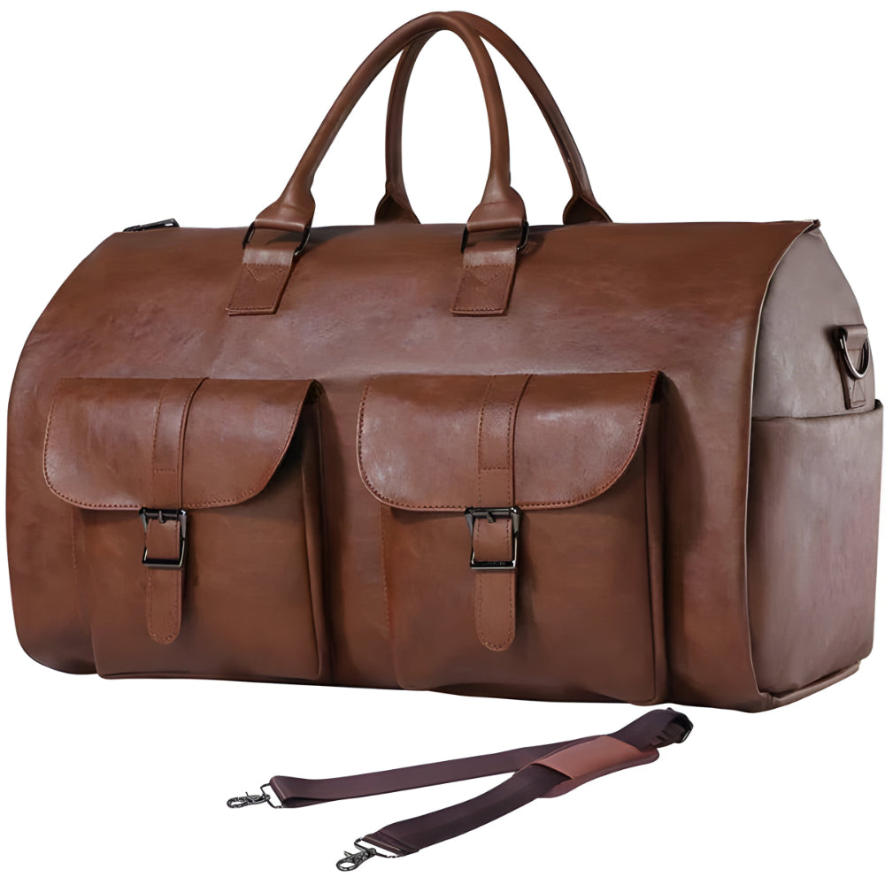 Leather travel bag weekender 3-in-1 with garment bag