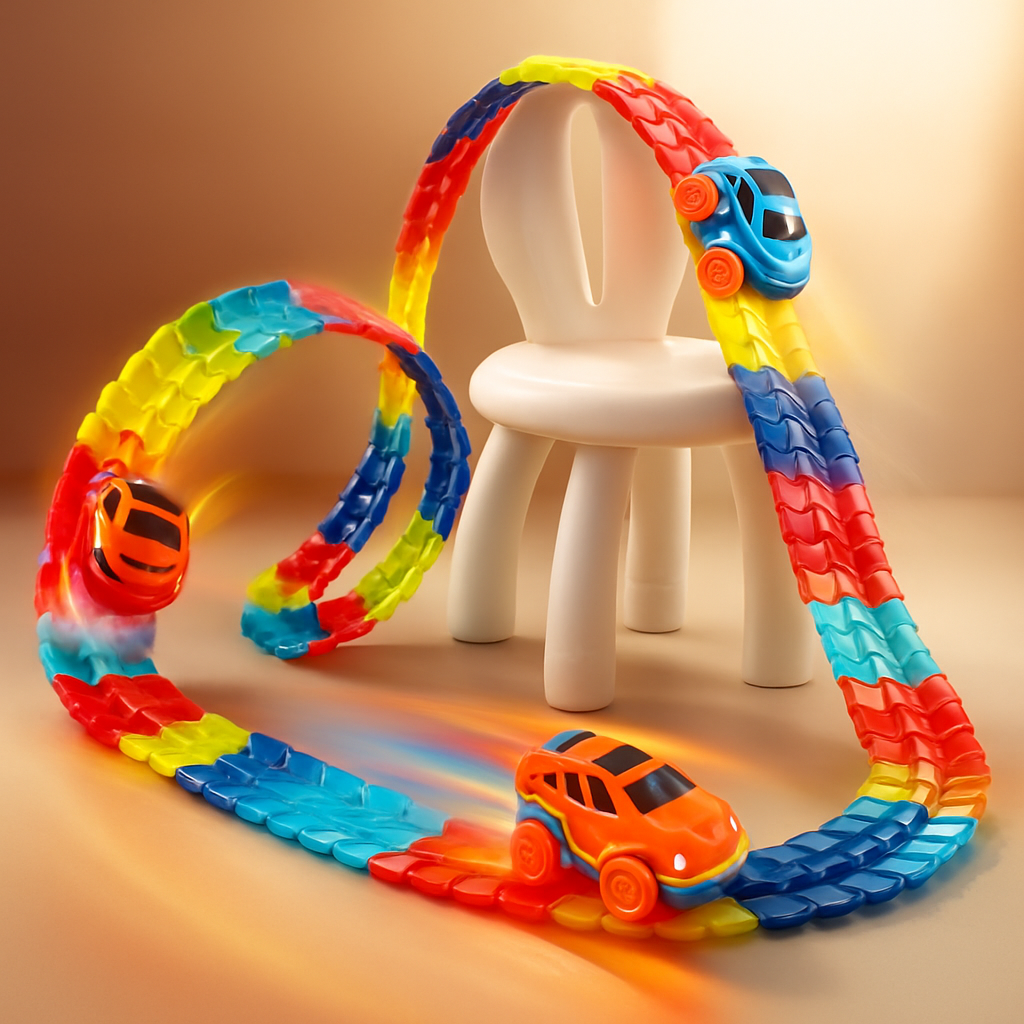 Toy racetrack with loops and cars
