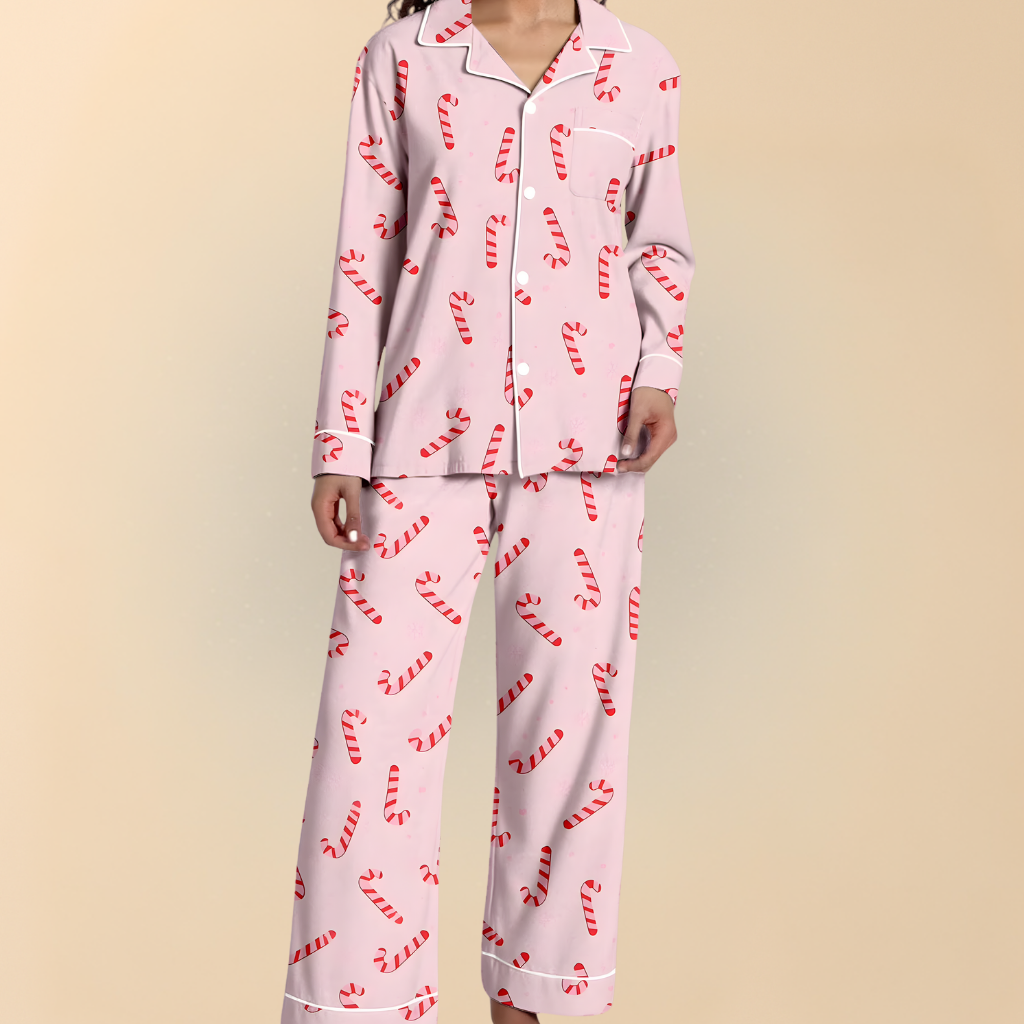 Damen Winter Pyjama Set Weihnachten Langarm Schlafanzug