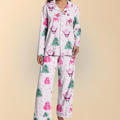 Damen Winter Pyjama Set Weihnachten Langarm Schlafanzug