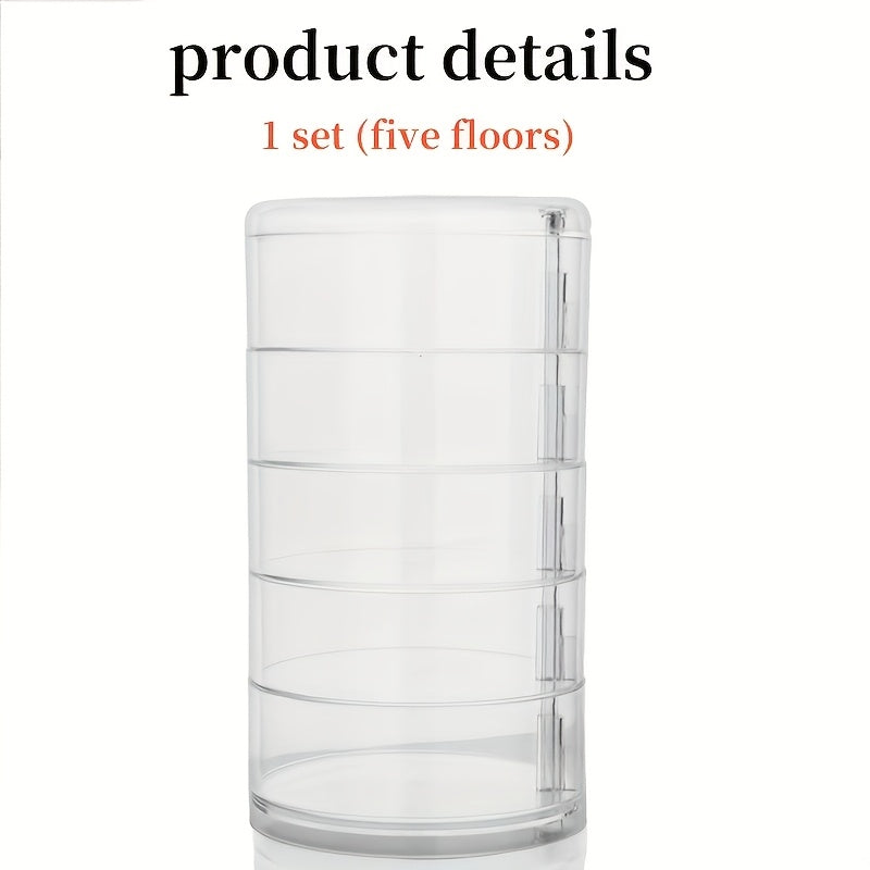 1pc Five-Layer Rotating Jewelry Organizer - Acrylic Material with Transparent Dustproof Dividers, Space-Saving Desktop Storage for Earrings, Necklaces, Bracelets, Hair Clips, Cosmetics - Durable Plastic Jewelry Box for Home, Salon, and Travel - Light