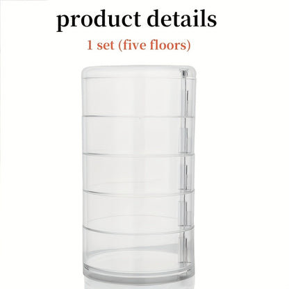 1pc Five-Layer Rotating Jewelry Organizer - Acrylic Material with Transparent Dustproof Dividers, Space-Saving Desktop Storage for Earrings, Necklaces, Bracelets, Hair Clips, Cosmetics - Durable Plastic Jewelry Box for Home, Salon, and Travel - Light