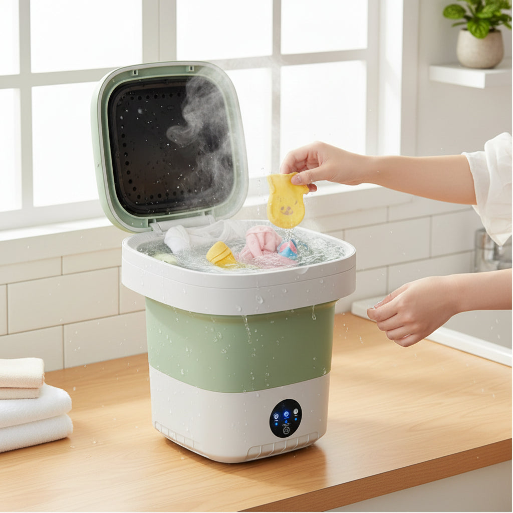 Mini lavatrice pieghevole compatta per piccoli carichi di biancheria