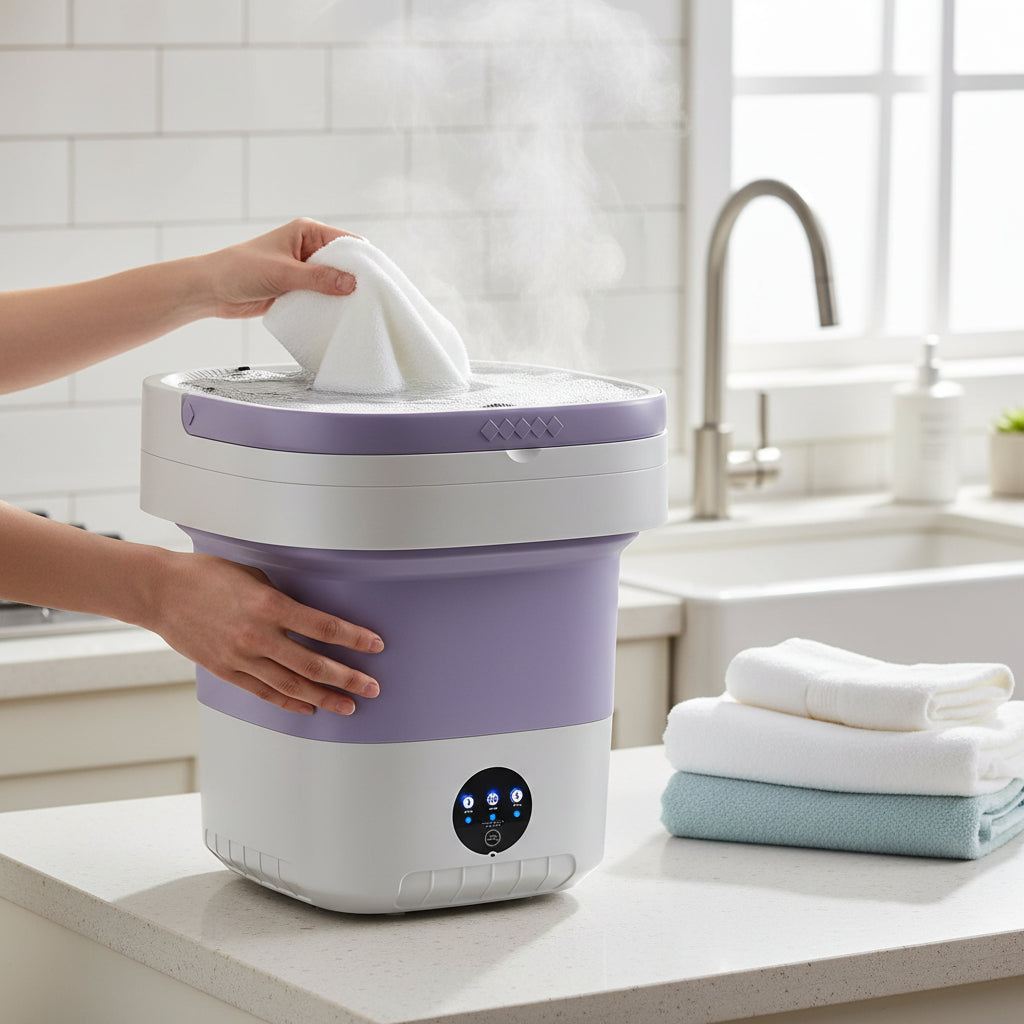 Mini lavatrice pieghevole compatta per piccoli carichi di biancheria
