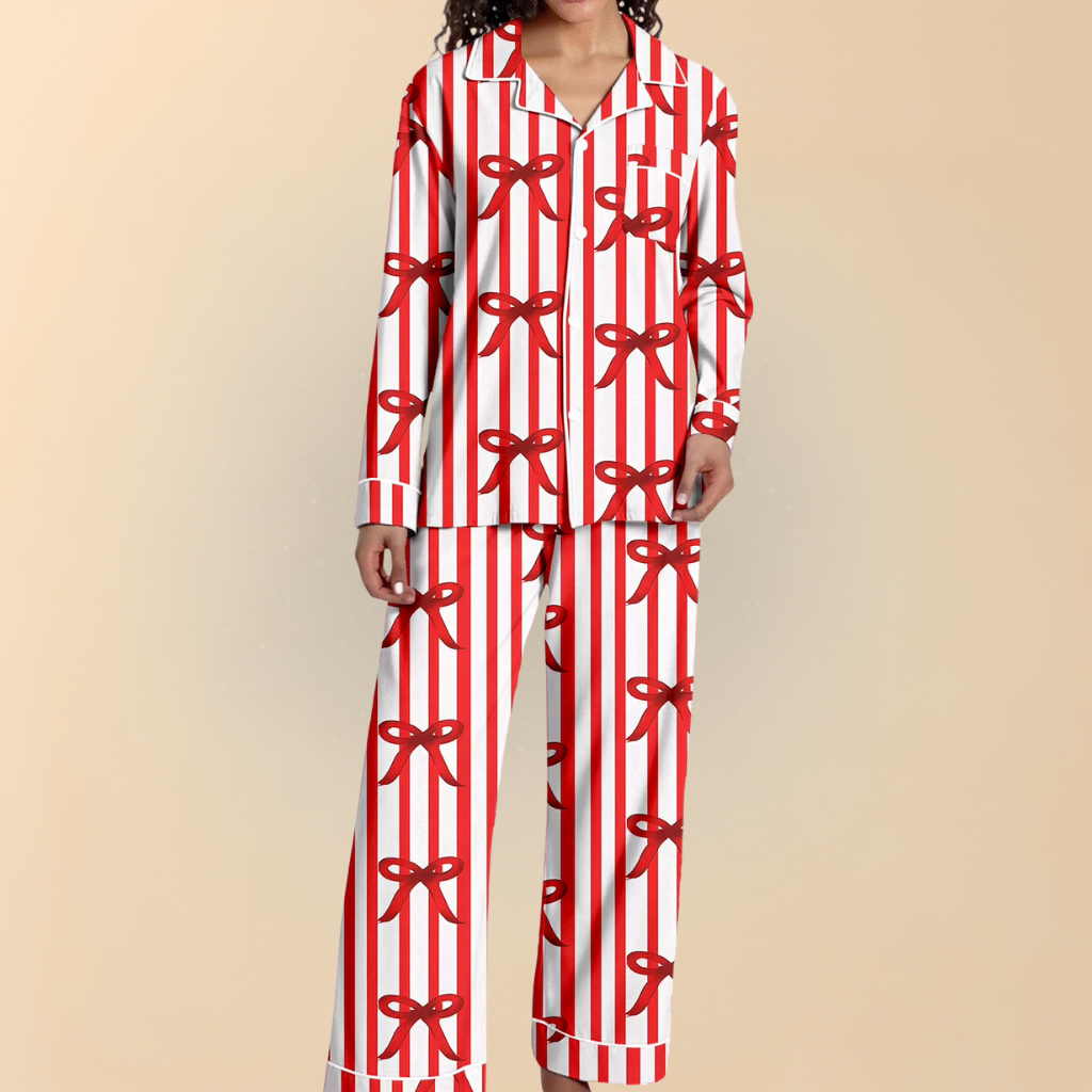 Damen Winter Pyjama Set Weihnachten Langarm Schlafanzug