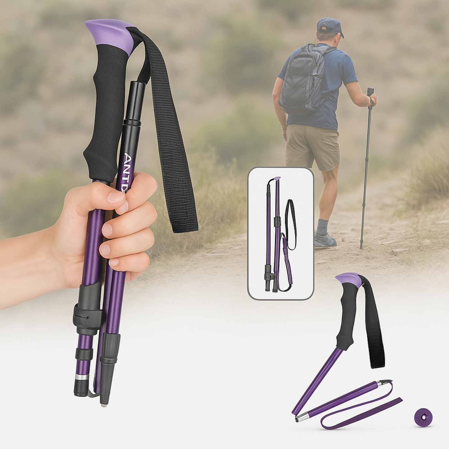 Folding trekking poles aluminum height adjustable lightweight