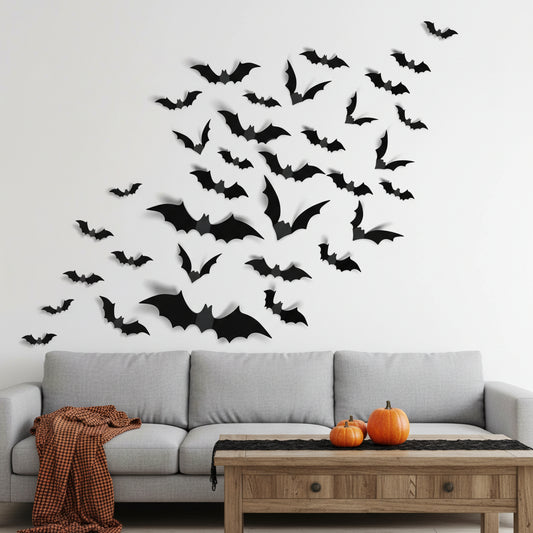 Décoration Halloween Autocollants Muraux Chauve-souris 3D en PVC Set