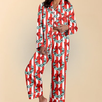 Damen Winter Pyjama Set Weihnachten Langarm Schlafanzug