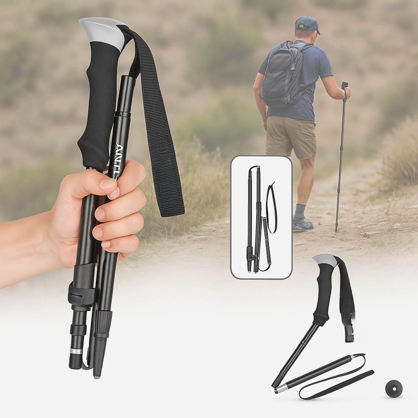 Folding trekking poles aluminum height adjustable lightweight