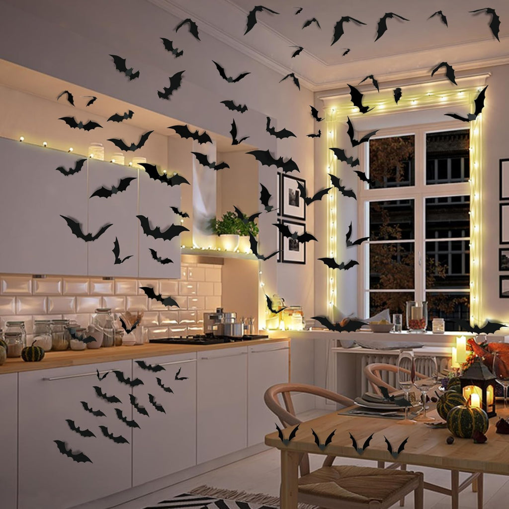 Décoration Halloween Autocollants Muraux Chauve-souris 3D en PVC Set