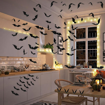 Décoration Halloween Autocollants Muraux Chauve-souris 3D en PVC Set