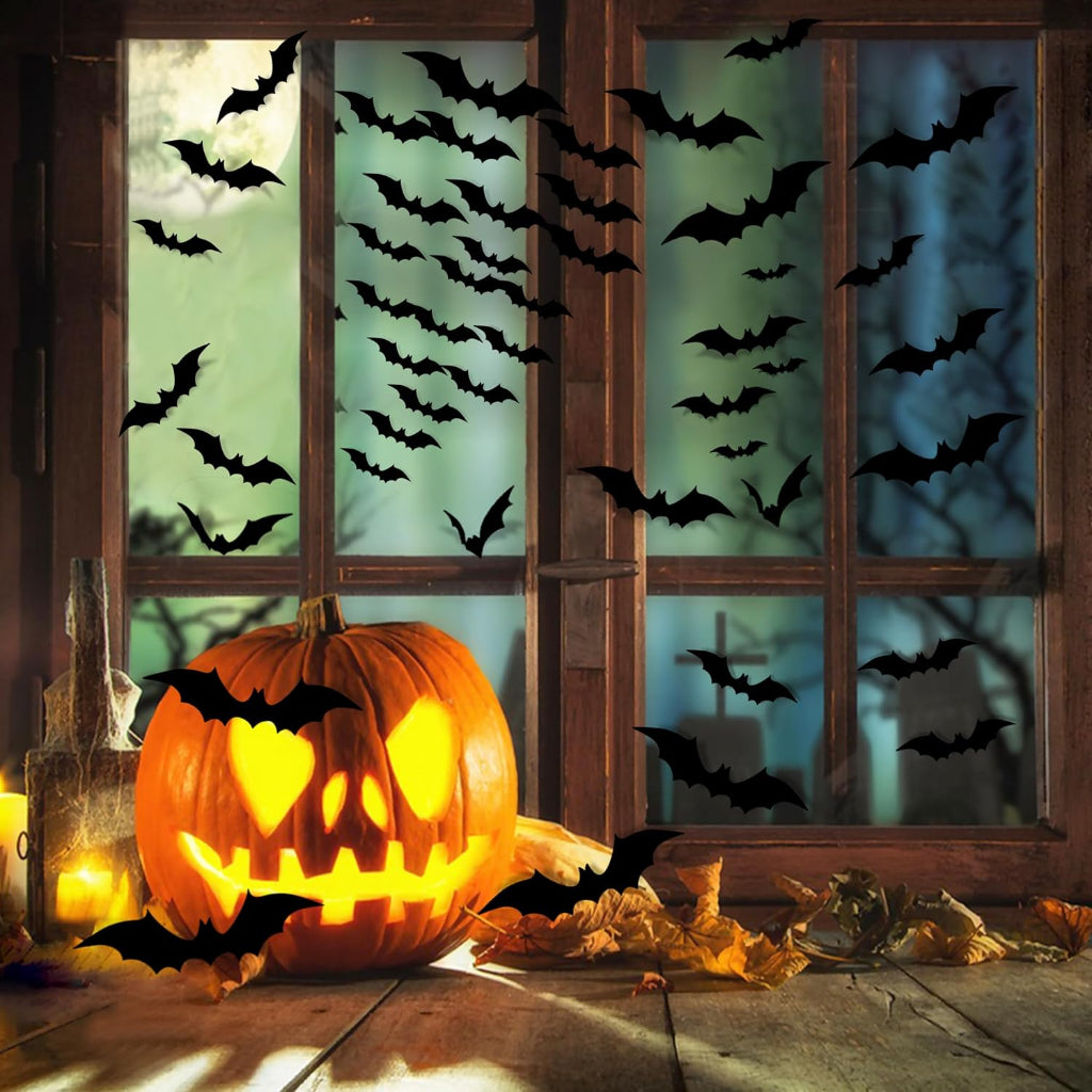 Décoration Halloween Autocollants Muraux Chauve-souris 3D en PVC Set