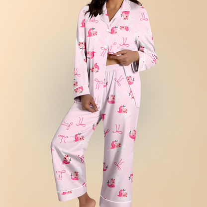 Damen Winter Pyjama Set Weihnachten Langarm Schlafanzug