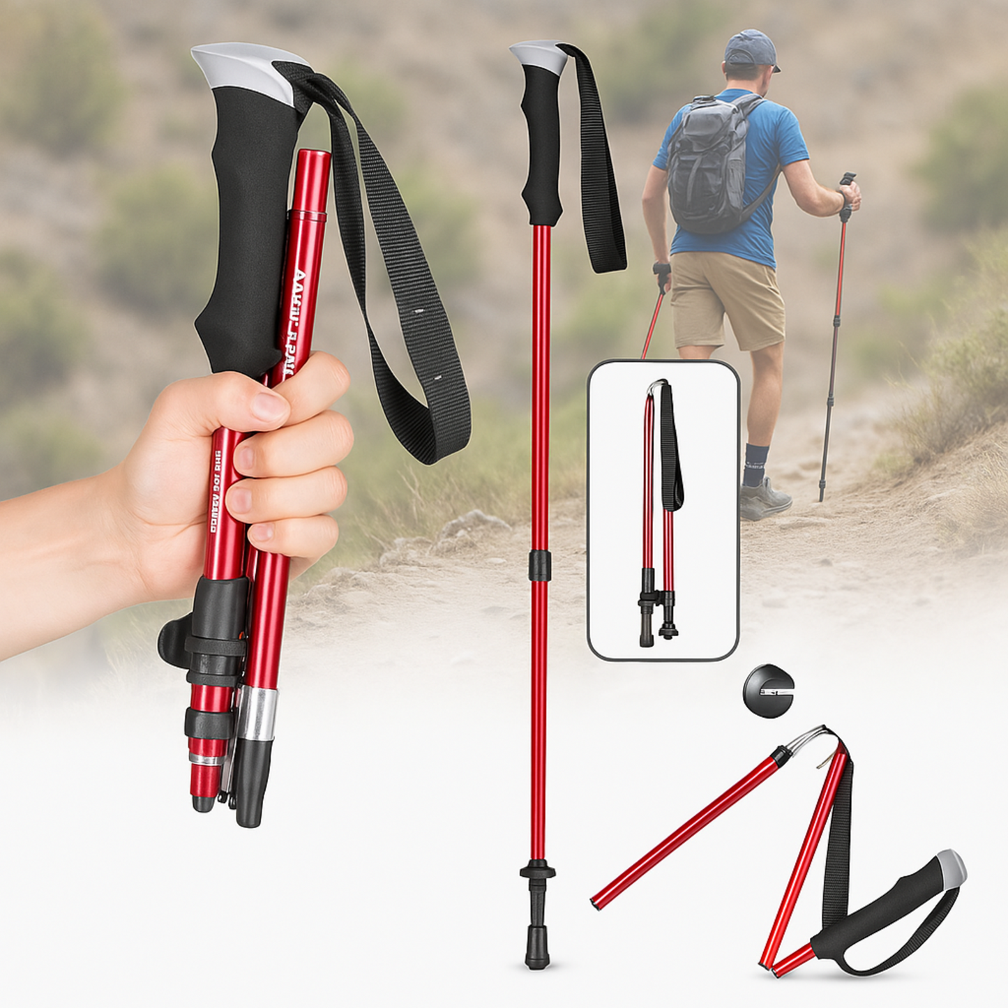 Folding trekking poles aluminum height adjustable lightweight