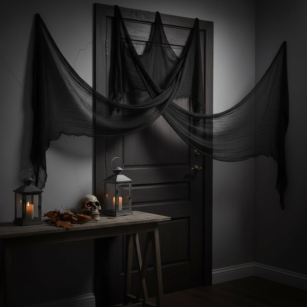 Decorazione di Halloween Tenda in Tessuto Elasticizzato con Ragnatela Spaventosa