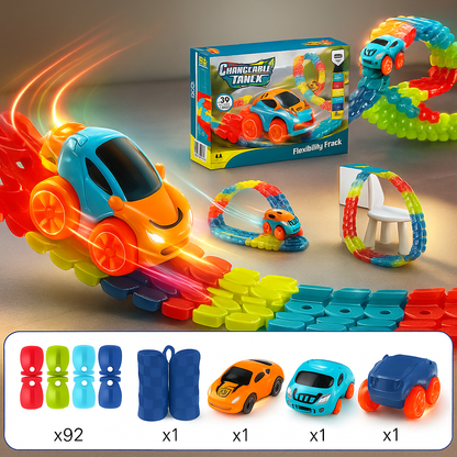 Toy racetrack with loops and cars