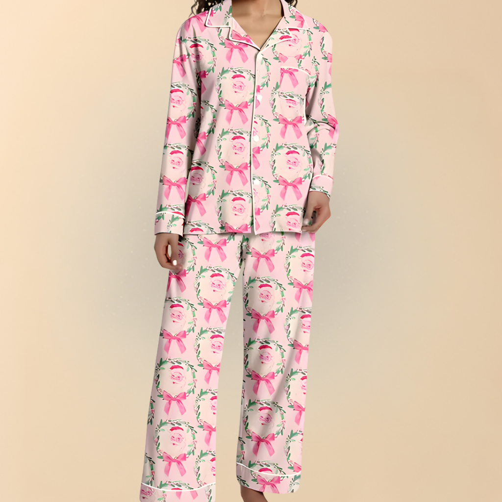 Damen Winter Pyjama Set Weihnachten Langarm Schlafanzug