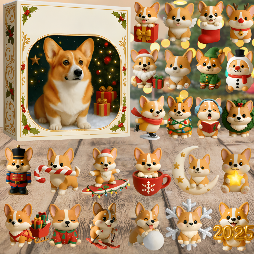 Adventskalender Hund Figuren Set Lustige Weihnachtskollektion