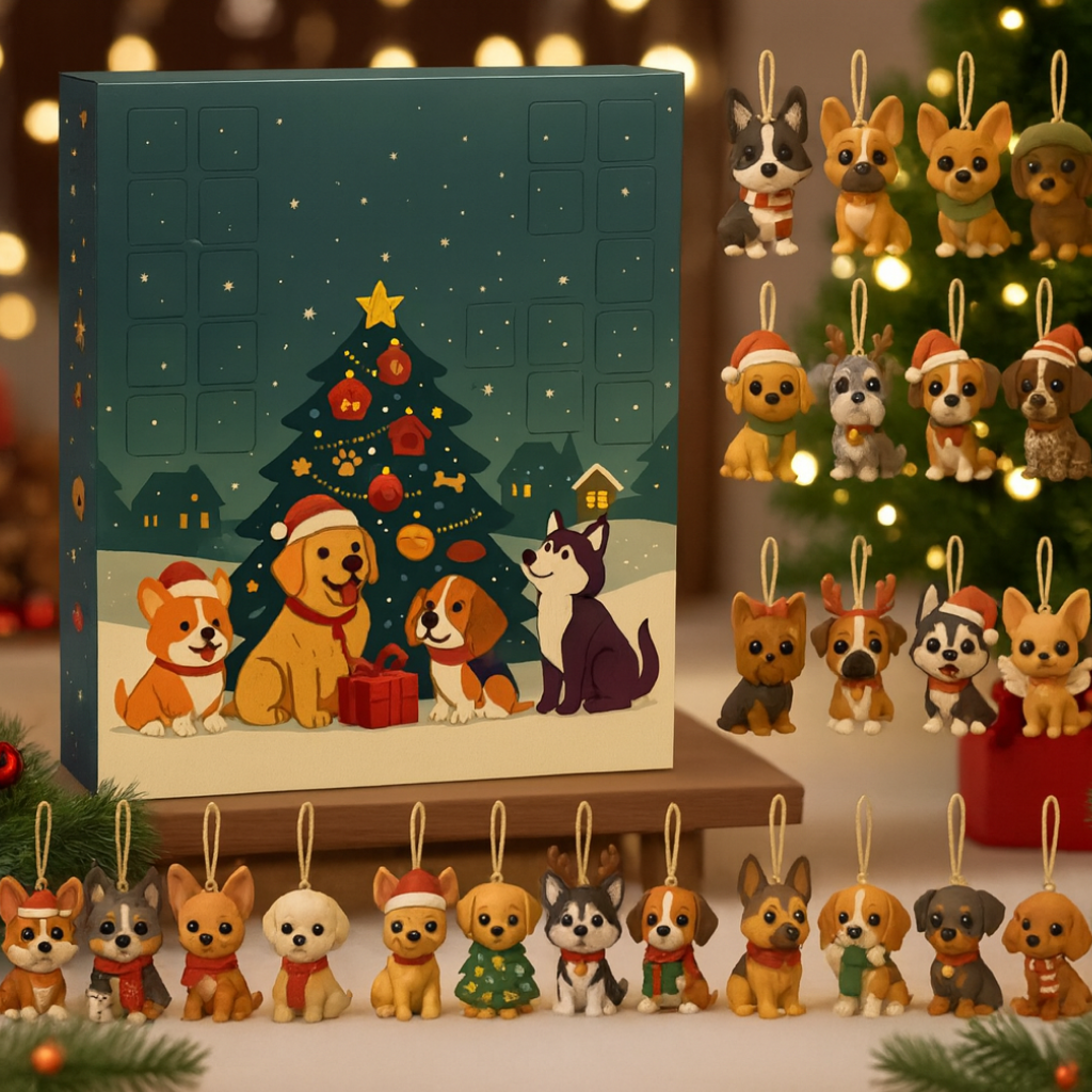 Adventskalender Hund Figuren Set Lustige Weihnachtskollektion