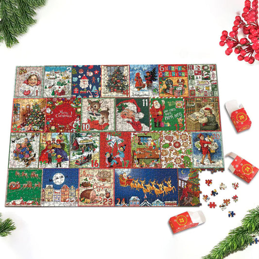Adventskalender Puzzle Set Retro Weihnachtsmotiv