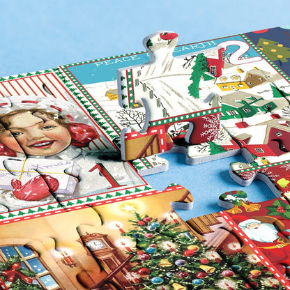 Adventskalender Puzzle Set Retro Weihnachtsmotiv