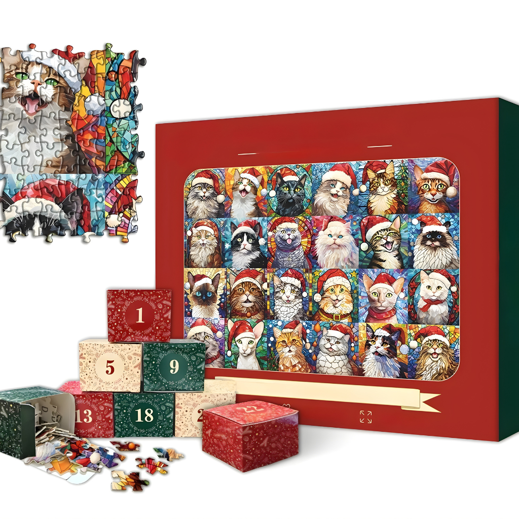 Adventskalender Puzzle Weihnachtliches Katzenmotiv 1000 Teile