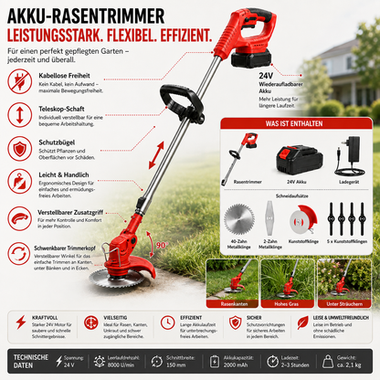 Akku-Rasentrimmer Mit Verstellbarem Kopf Metallklingen