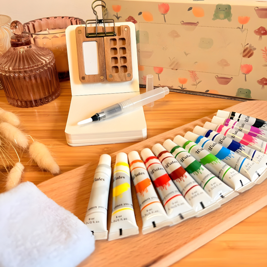 Aquarell Set Künstler Tragbar Holzpalette 12 Farben Malset