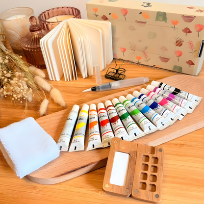 Aquarell Set Künstler Tragbar Holzpalette 12 Farben Malset