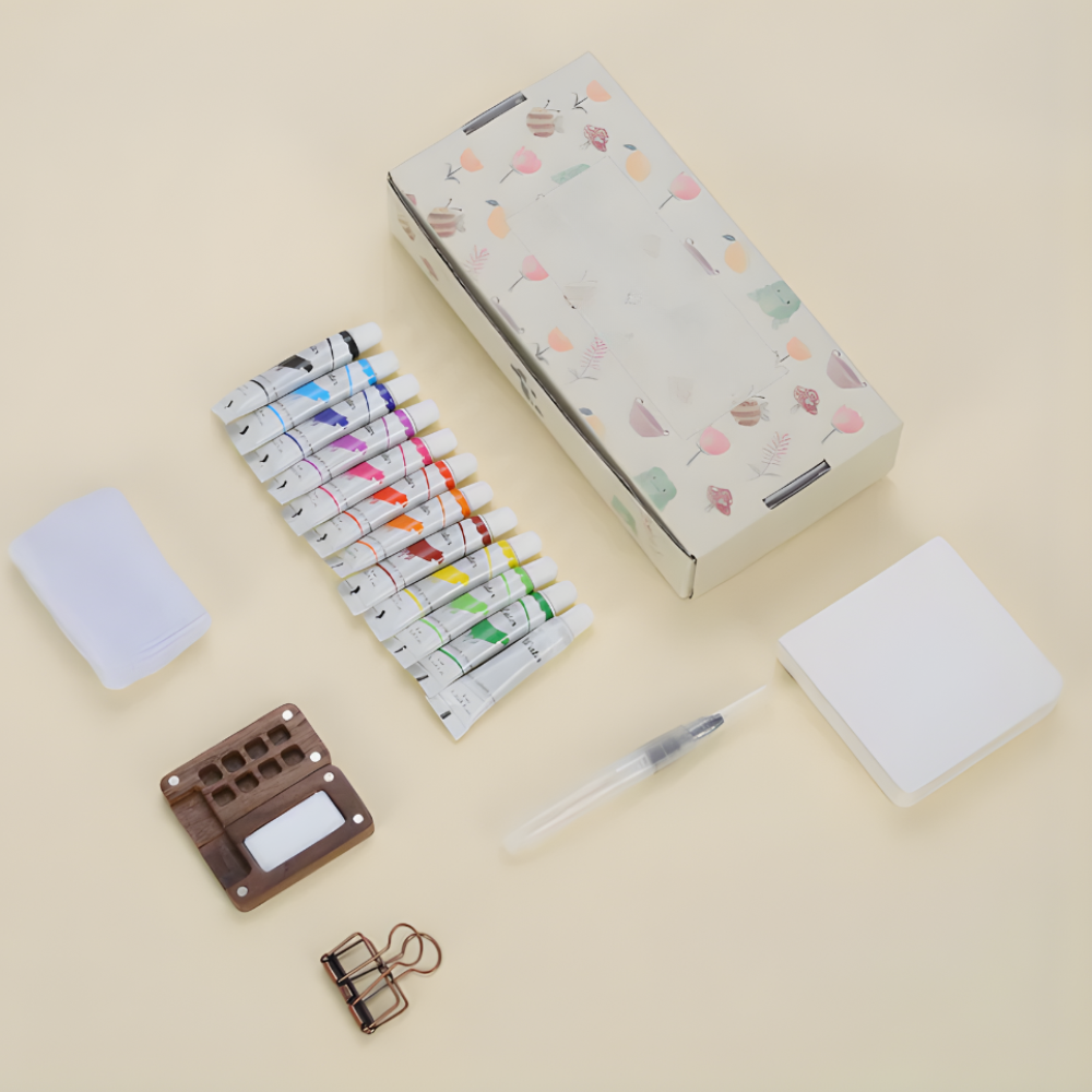 Aquarell Set Künstler Tragbar Holzpalette 12 Farben Malset