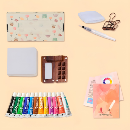 Aquarell Set Künstler Tragbar Holzpalette 12 Farben Malset