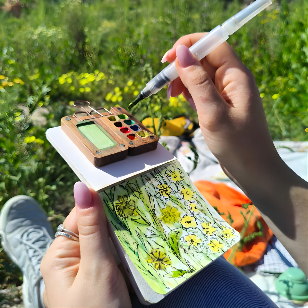 Aquarell Set Künstler Tragbar Holzpalette 12 Farben Malset