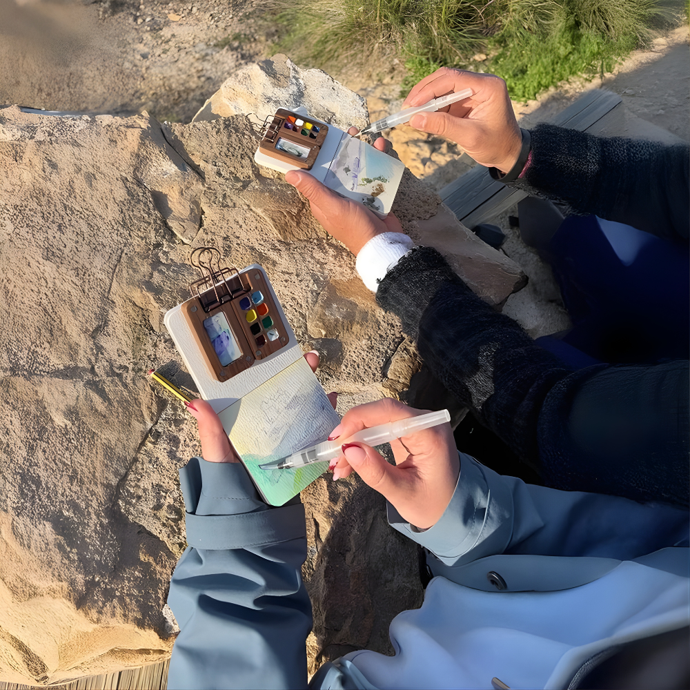 Aquarell Set Künstler Tragbar Holzpalette 12 Farben Malset