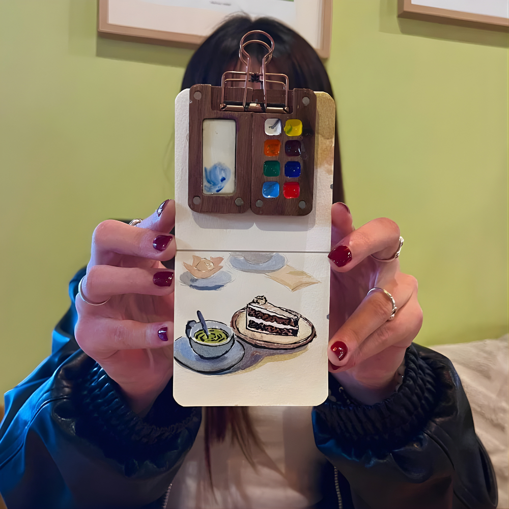 Aquarell Set Künstler Tragbar Holzpalette 12 Farben Malset