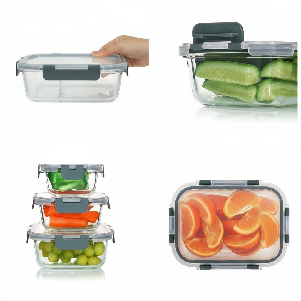 Aufbewahrungsboxen Glas Set Luftdicht Stapelbar Lebensmittelbehälter7