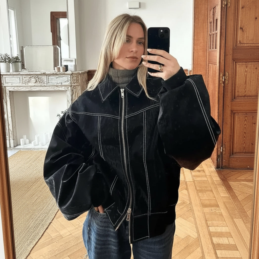 Oversized Leren Jas - Stoer en Casual - Zwart - Ideaal voor Lente, Herfst en Winter - Image 3
