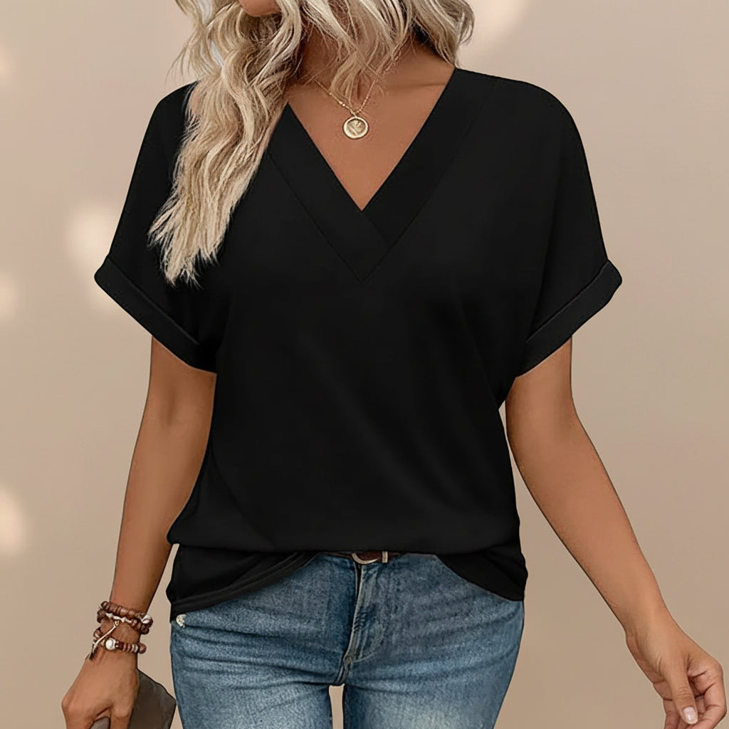 Womens V Neck Blouse Batwing Sleeves Loose Top