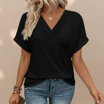Womens V Neck Blouse Batwing Sleeves Loose Top