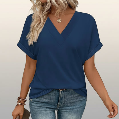 Womens V Neck Blouse Batwing Sleeves Loose Top