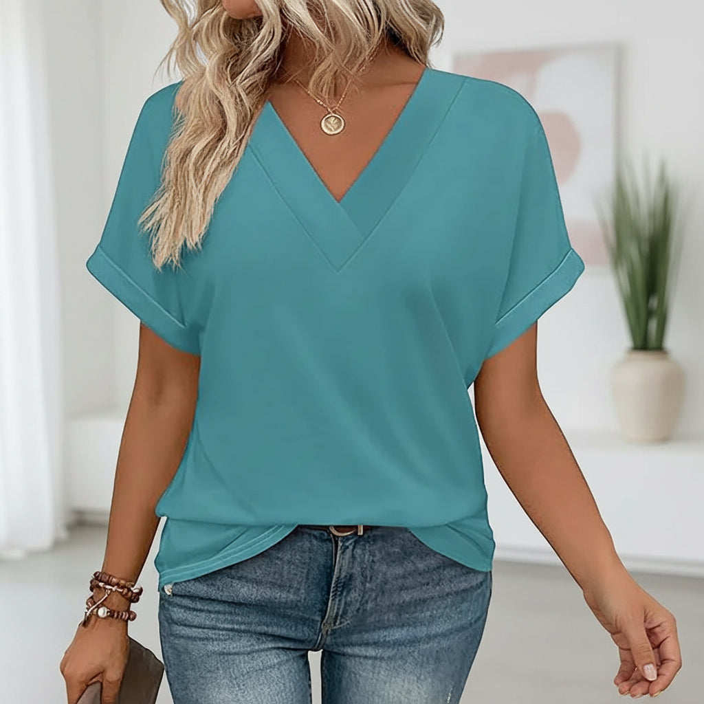 Womens V Neck Blouse Batwing Sleeves Loose Top