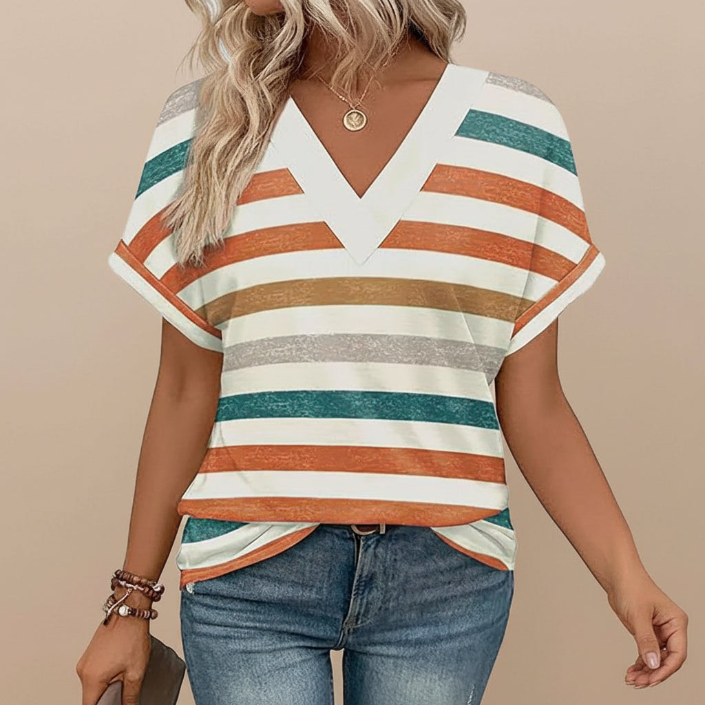 Womens V Neck Blouse Batwing Sleeves Loose Top