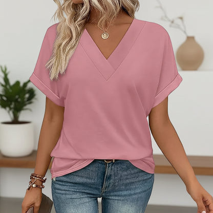 Womens V Neck Blouse Batwing Sleeves Loose Top