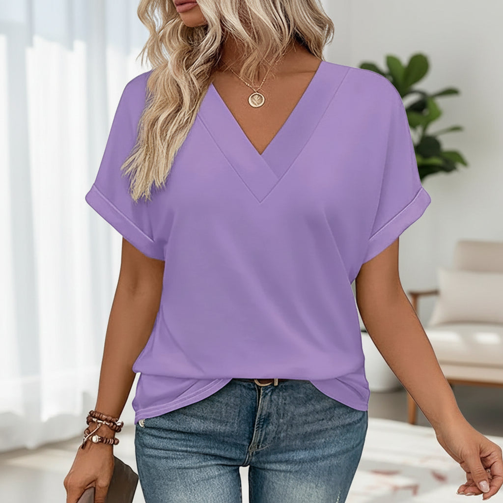 Womens V Neck Blouse Batwing Sleeves Loose Top