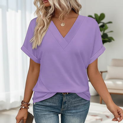 Womens V Neck Blouse Batwing Sleeves Loose Top