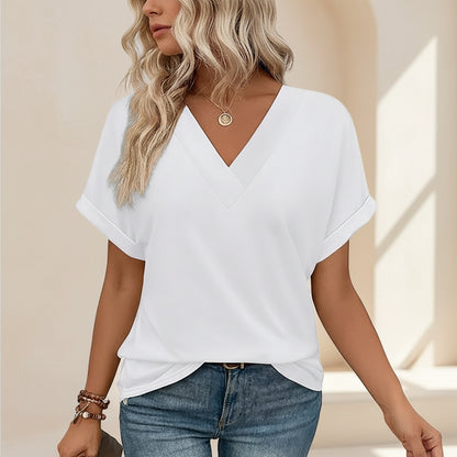Womens V Neck Blouse Batwing Sleeves Loose Top
