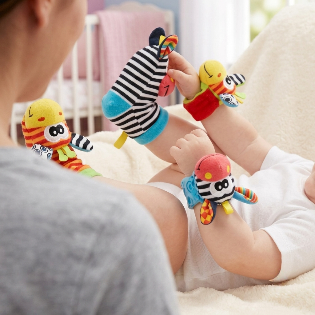 Babyspielzeug Rasselsocken Tiermotive Sinnestraining Greifspiel