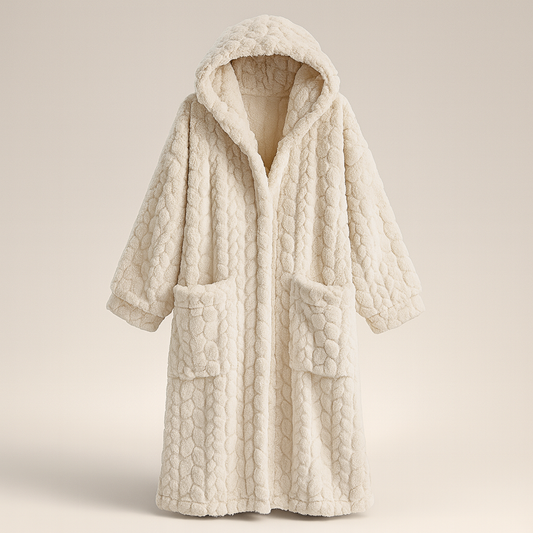 Bademantel Winter Morgenmantel Fleece Lang Kapuze Taschen